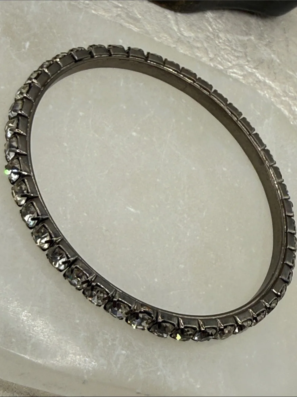 Rhinestone prong set vintage Bracelet - Silver Tone bangle larger stones & size